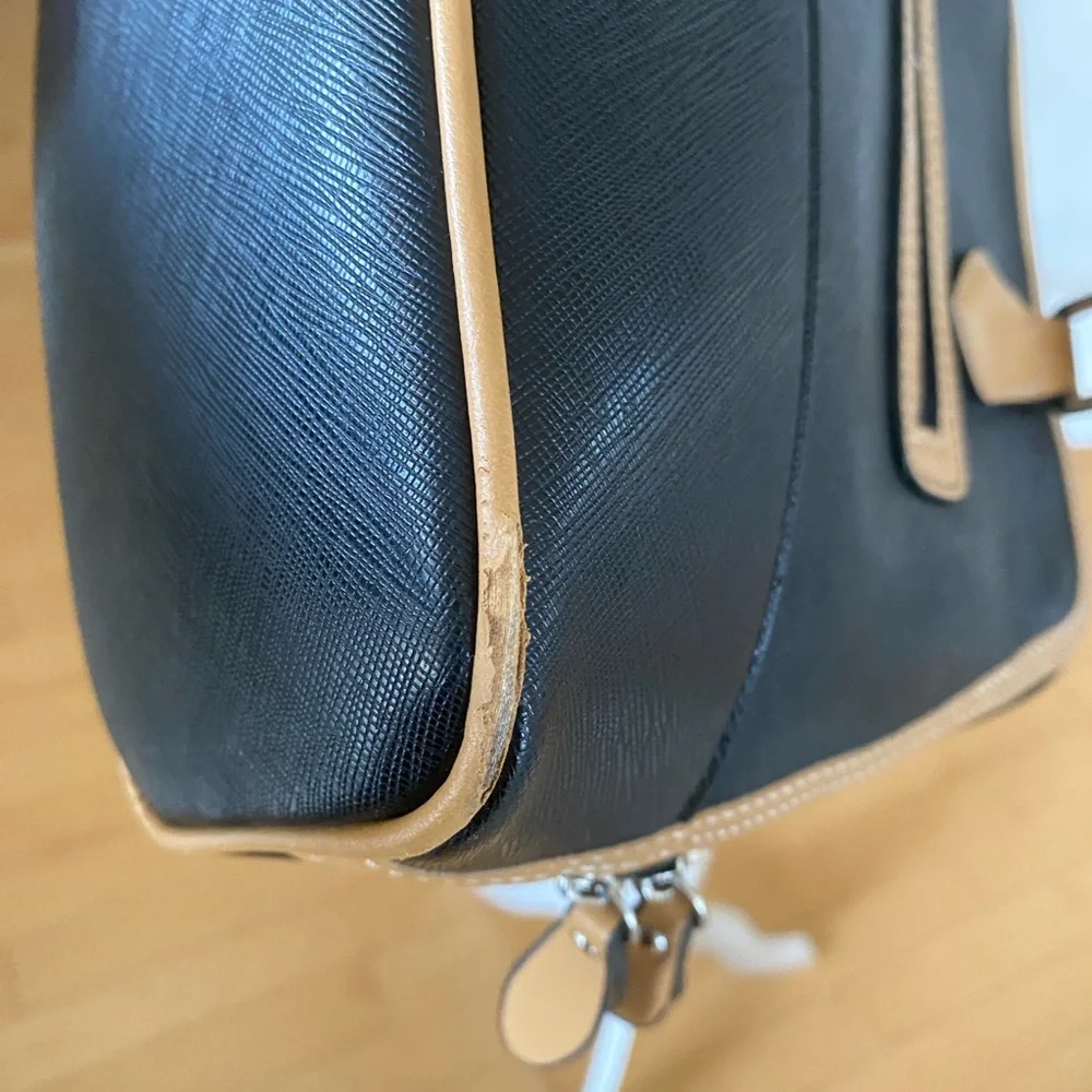 Giani Bernini Black and Tan Satchel with Dome Shape and Gold Hardware